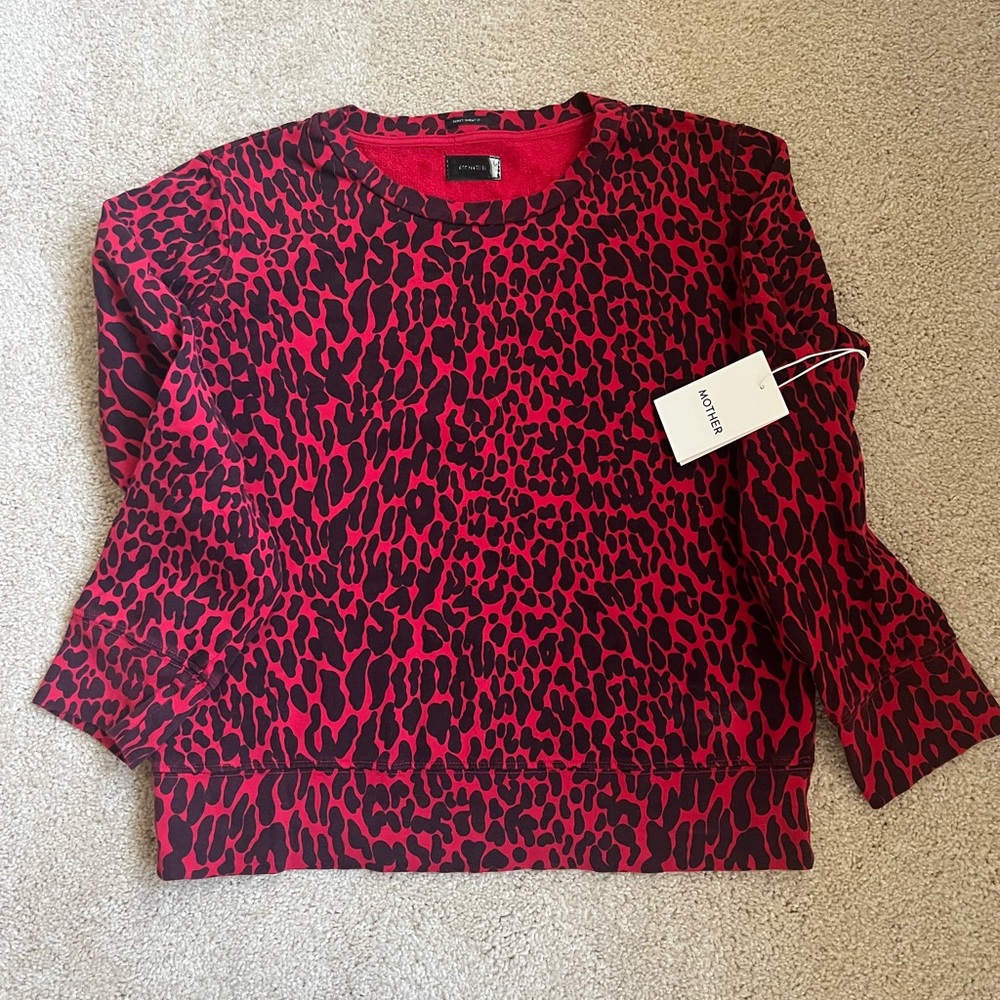 NWT MOTHER cute red and black leopard print sweatshirt